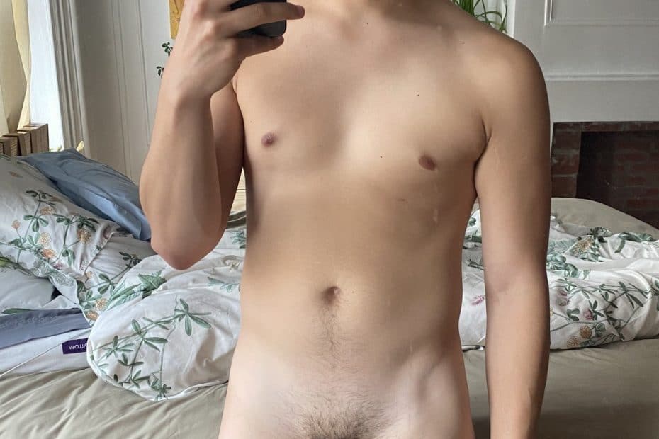 Cute mirror boy with a cut cock