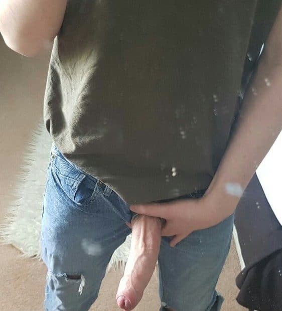 Veiny cock out of jeans